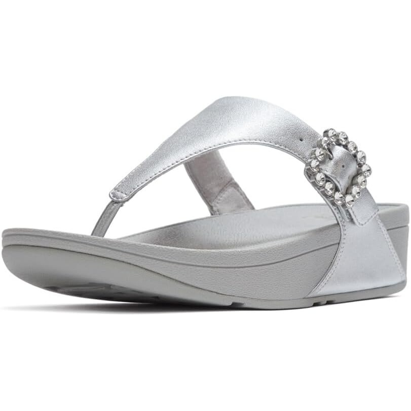 image:imageFitFlop Womens Lulu CrystalBuckle Leather ToePost SandalSilver