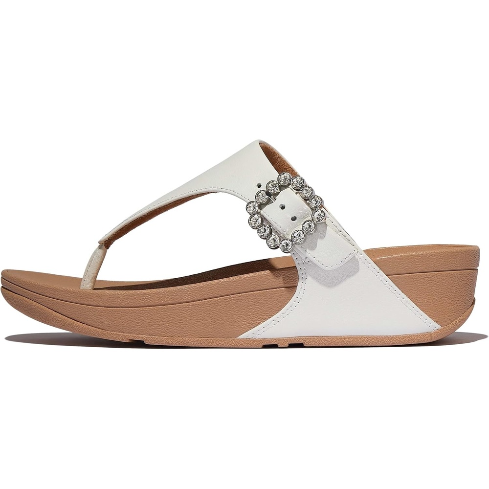 image:imageFitFlop Womens Lulu CrystalBuckle Leather ToePost SandalUrban White 1