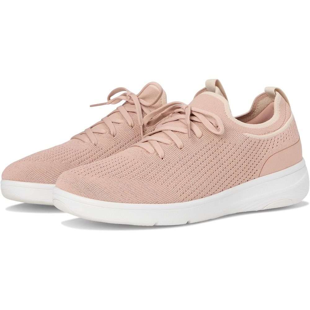 image:imageFitFlop Womens Superq Knit Slipon Laced SneakersBeige BuffRose Gold