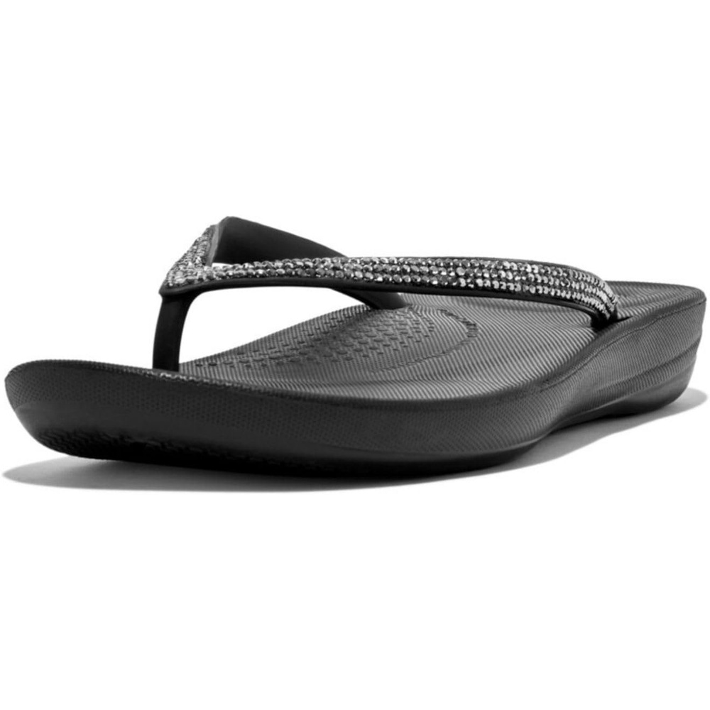 image:imageFitFlop Womens iQushion Sparkle Ergonomic Flip Flops for Walking Lightweight Waterproof Cushioned Thong Sandals for Women with Non Slip Bottom and Arch Support Lightweight Waterproof Walking Sandals wCushioned Comfort amp Arch SupportBlack