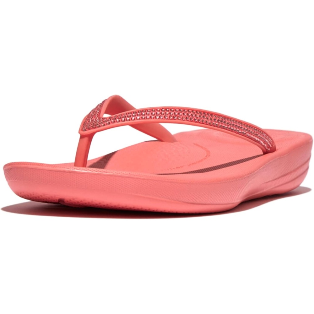 image:imageFitFlop Womens iQushion Sparkle Ergonomic Flip Flops for Walking Lightweight Waterproof Cushioned Thong Sandals for Women with Non Slip Bottom and Arch Support Lightweight Waterproof Walking Sandals wCushioned Comfort amp Arch SupportRosy Coral