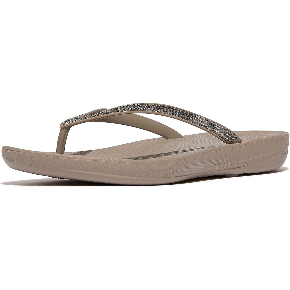 image:imageFitFlop Womens iQushion Sparkle Ergonomic Flip Flops for Walking Lightweight Waterproof Cushioned Thong Sandals for Women with Non Slip Bottom and Arch Support Lightweight Waterproof Walking Sandals wCushioned Comfort amp Arch SupportTaupePewter