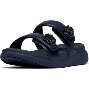 FitFlop F-Mode Go Beadie-Button Adj. Flatform 2-Bar Slides(Midnight Navy)