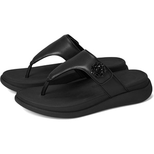 FitFlop F-Mode Go Beadie-Button Adj. Flatform Toe/Post Sandals(All Black)