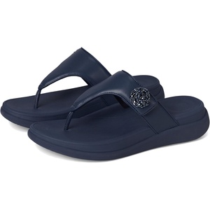 FitFlop F-Mode Go Beadie-Button Adj. Flatform Toe/Post Sandals(Midnight Navy)