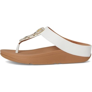 FitFlop Fino Crystal-Chain Leather Toe-Post Sandals | Leather, Cushioning, Rhinestones, Casual, Slip-On(Urban White)