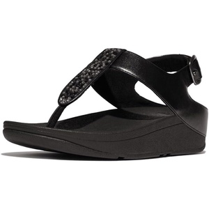 FitFlop Fino Crystal-Mix T-Strap Sandals(All Black)
