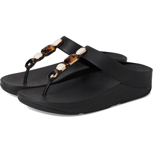 FitFlop Fino Multi-Stone Leather Toe-Post Sandals(Black)