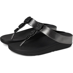 FitFlop Halo Bead-Circle Metallic Toe-Post Sandals(Pewter Black)