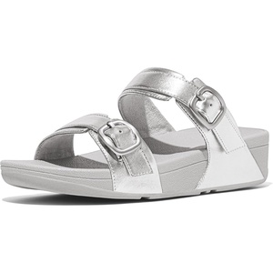 FitFlop Lulu Adjustable Leather Slides Buckle(Silver)