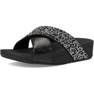 FitFlop Lulu Crystal-Mix Metallic Cross Slides(All Black)
