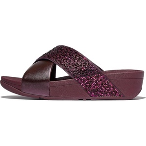 FitFlop Lulu Crystal-Mix Metallic Cross Slides(Metallic Plumberry)