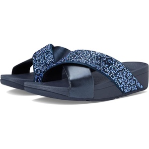 FitFlop Lulu Crystal-Mix Metallic Cross Slides(Midnight Navy)