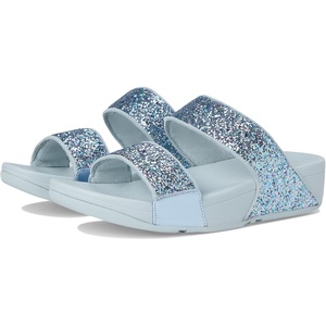 FitFlop Lulu Multi-Tonal Glitter Slides | Padded Slip-On Sandals w/ Ergonomic Triple-Density Microwobbleboard Midsole(Quiet Blue)