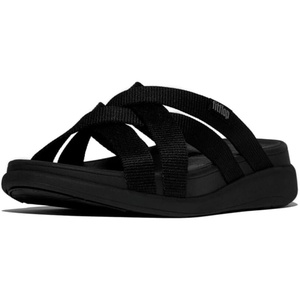 FitFlop Women’s, F-Mode Go Webbing Flatform Strappy Slide Sandal(All Black)