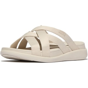 FitFlop Women’s, F-Mode Go Webbing Flatform Strappy Slide Sandal(Paris Beige)