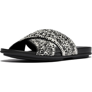 FitFlop™ Women’s Gracie Leather Cross Slide Sandal(Black/Ivory Mix)