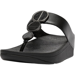 FitFlop Women’s LULU Suede Toe-Post Sandals | Lightweight Summer Walking Sandals with Cushioned Comfort, Arch Support & Grip(All Black)