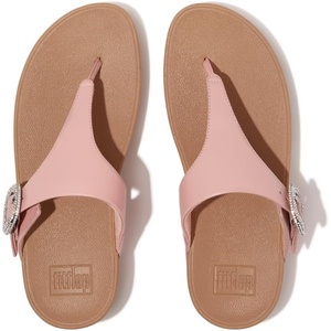 FitFlop Women’s Lulu Crystal-Buckle Leather Toe-Post Sandal(B48 Soft Blush)