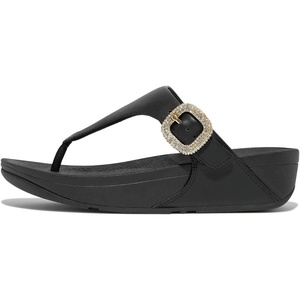 FitFlop Women’s Lulu Crystal-Buckle Leather Toe-Post Sandal(Black)