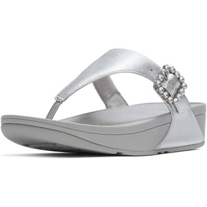 FitFlop Women’s Lulu Crystal-Buckle Leather Toe-Post Sandal(Silver)