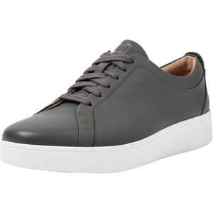 FitFlop Womens Rally Leather Sneakers(Dark Grey)