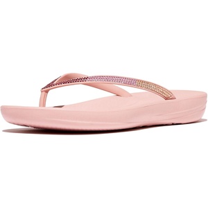FitFlop Womens iQushion Sparkle Ergonomic Flip Flops for Walking, Lightweight Waterproof Cushioned Thong Sandals for Women with Non Slip Bottom and Arch Support | Lightweight Waterproof Walking Sandals w/Cushioned Comfort & Arch Support(Soft Blush/Wild Raspberry)