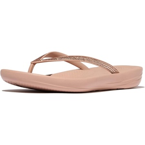 FitFlop Womens iQushion Sparkle Ergonomic Flip Flops for Walking, Lightweight Waterproof Cushioned Thong Sandals for Women with Non Slip Bottom and Arch Support | Lightweight Waterproof Walking Sandals w/Cushioned Comfort & Arch Support(Classic Beige)