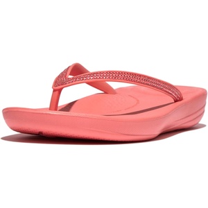 FitFlop Womens iQushion Sparkle Ergonomic Flip Flops for Walking, Lightweight Waterproof Cushioned Thong Sandals for Women with Non Slip Bottom and Arch Support | Lightweight Waterproof Walking Sandals w/Cushioned Comfort & Arch Support(Rosy Coral)